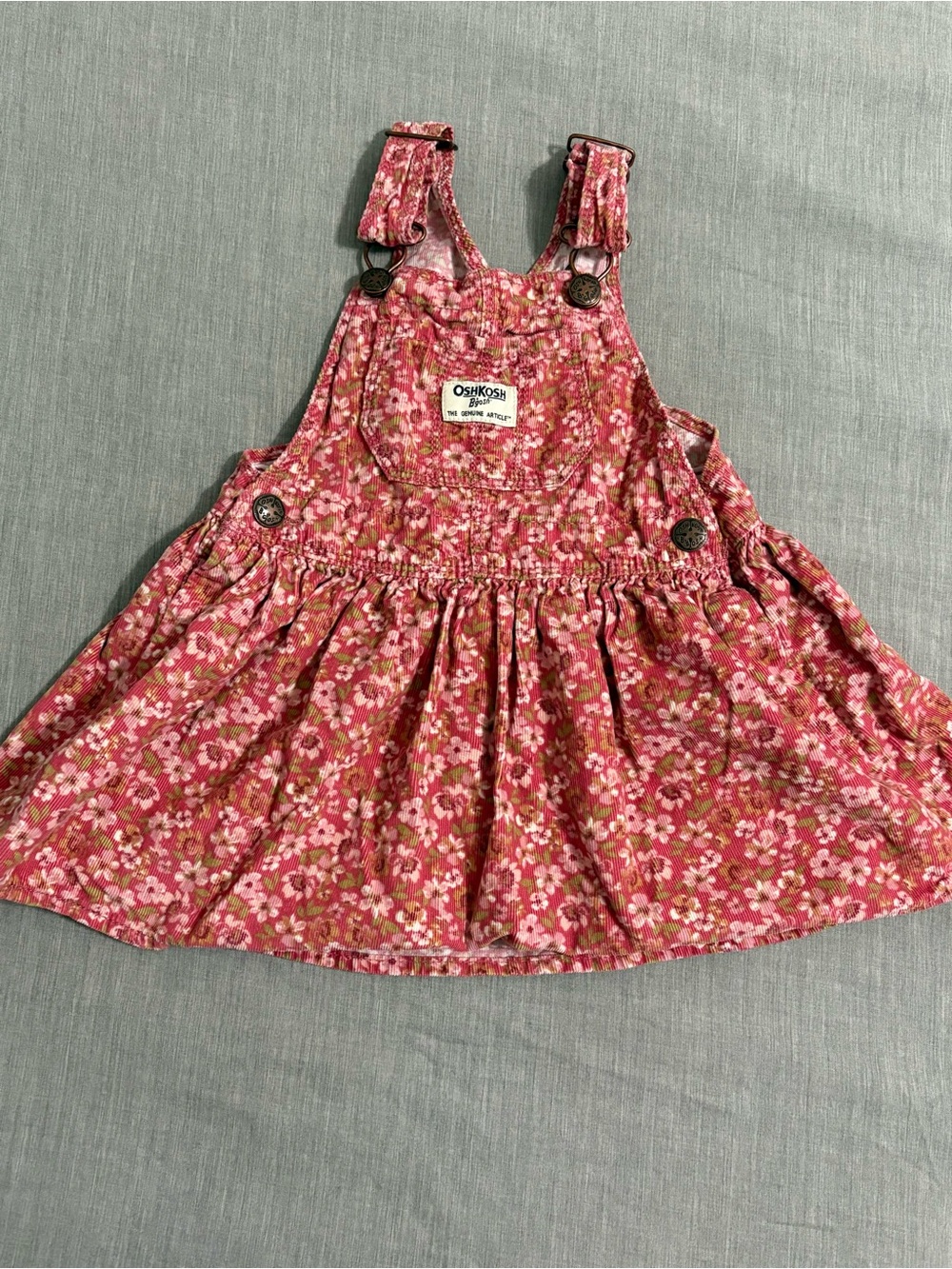 OshKosh B'gosh Pink Floral Corduroy Overall Dress Jumper Skirtall Size 2T